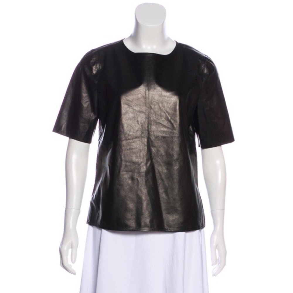 Vince. Lamb Leather Crew Neck Tee New M $595